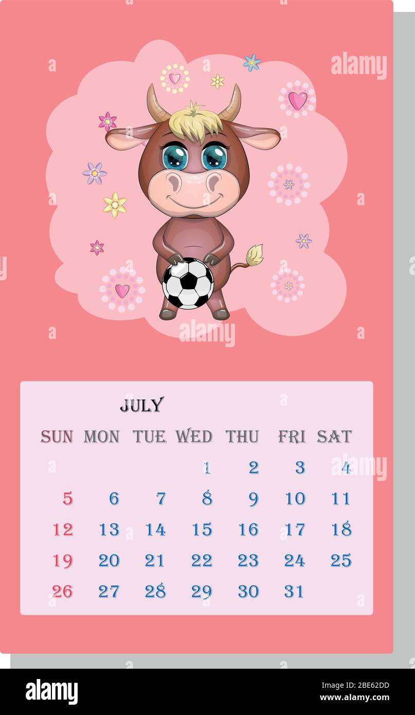 Calendar 2021 Cute Bull And Cow For Every Month Stock Vector Image Art Alamy calendario kawaii 2021