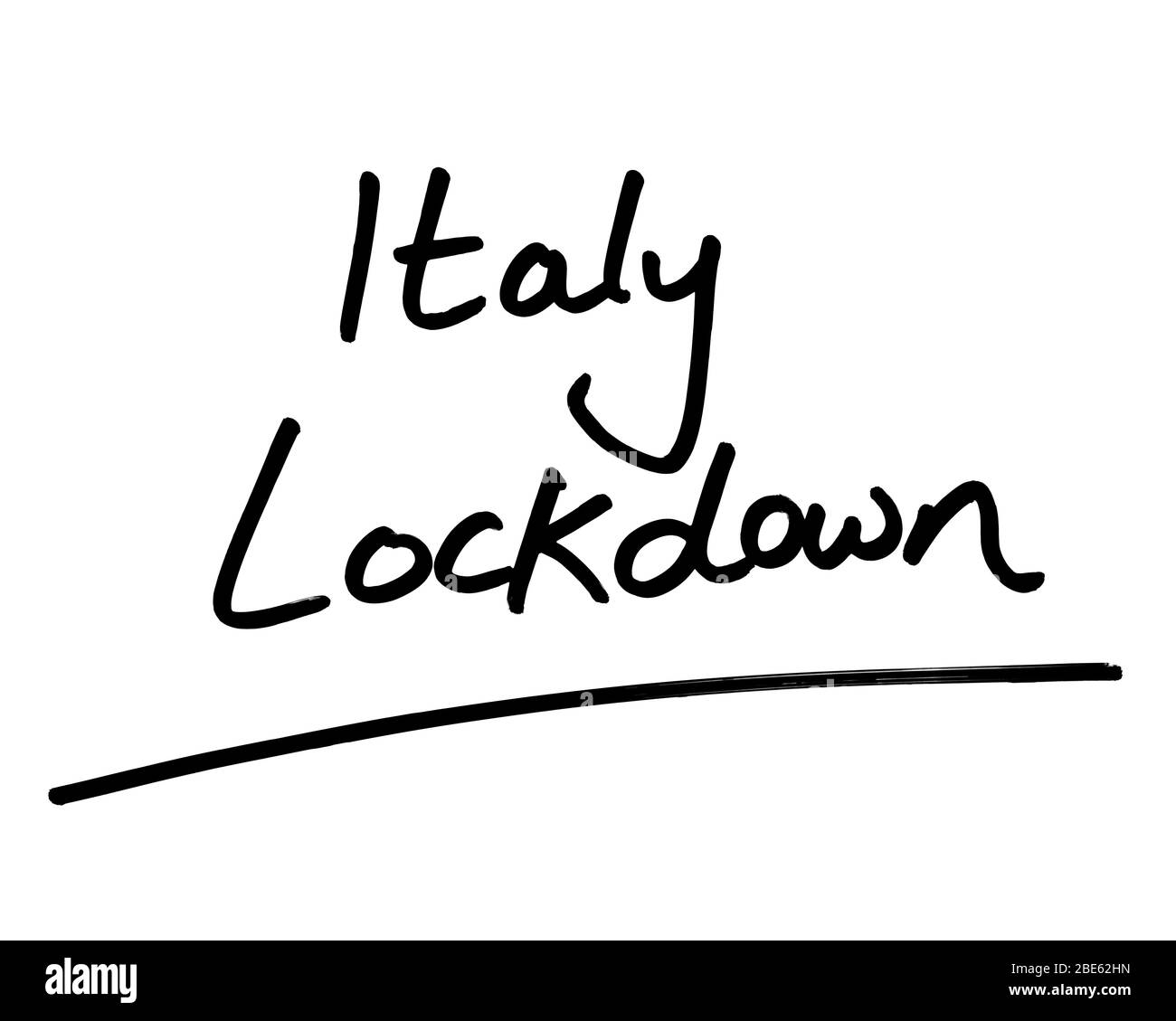 Italy Lockdown handwritten on a white background. Stock Photo