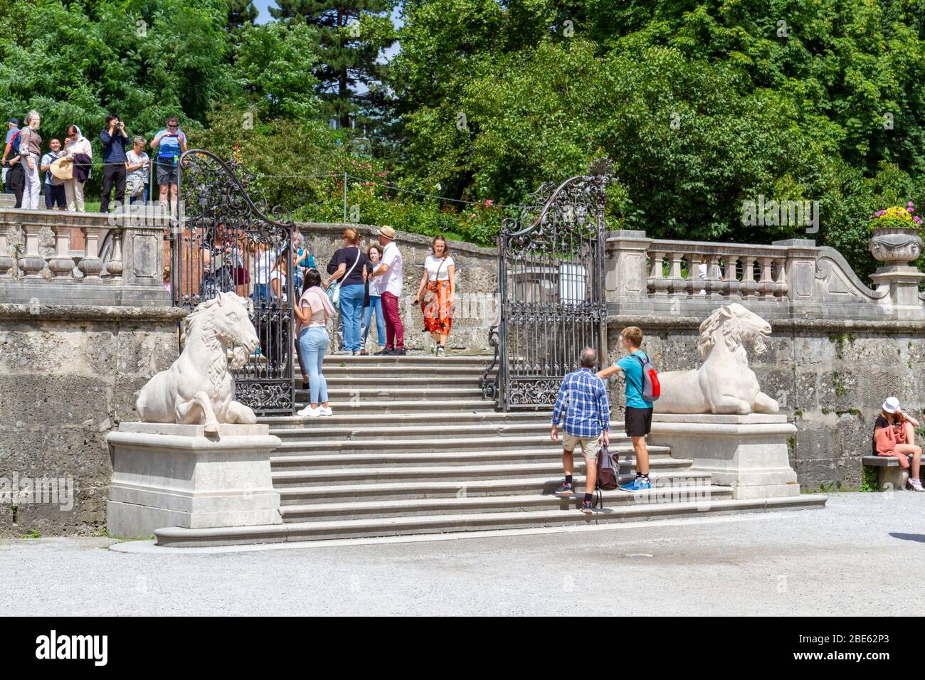 The 'Angel Staircase', which featured in The Sound of Music ('Do Re Mi'), Schloss Mirabell (Mirabell Palace), Salzburg, Austria. Stock Photo