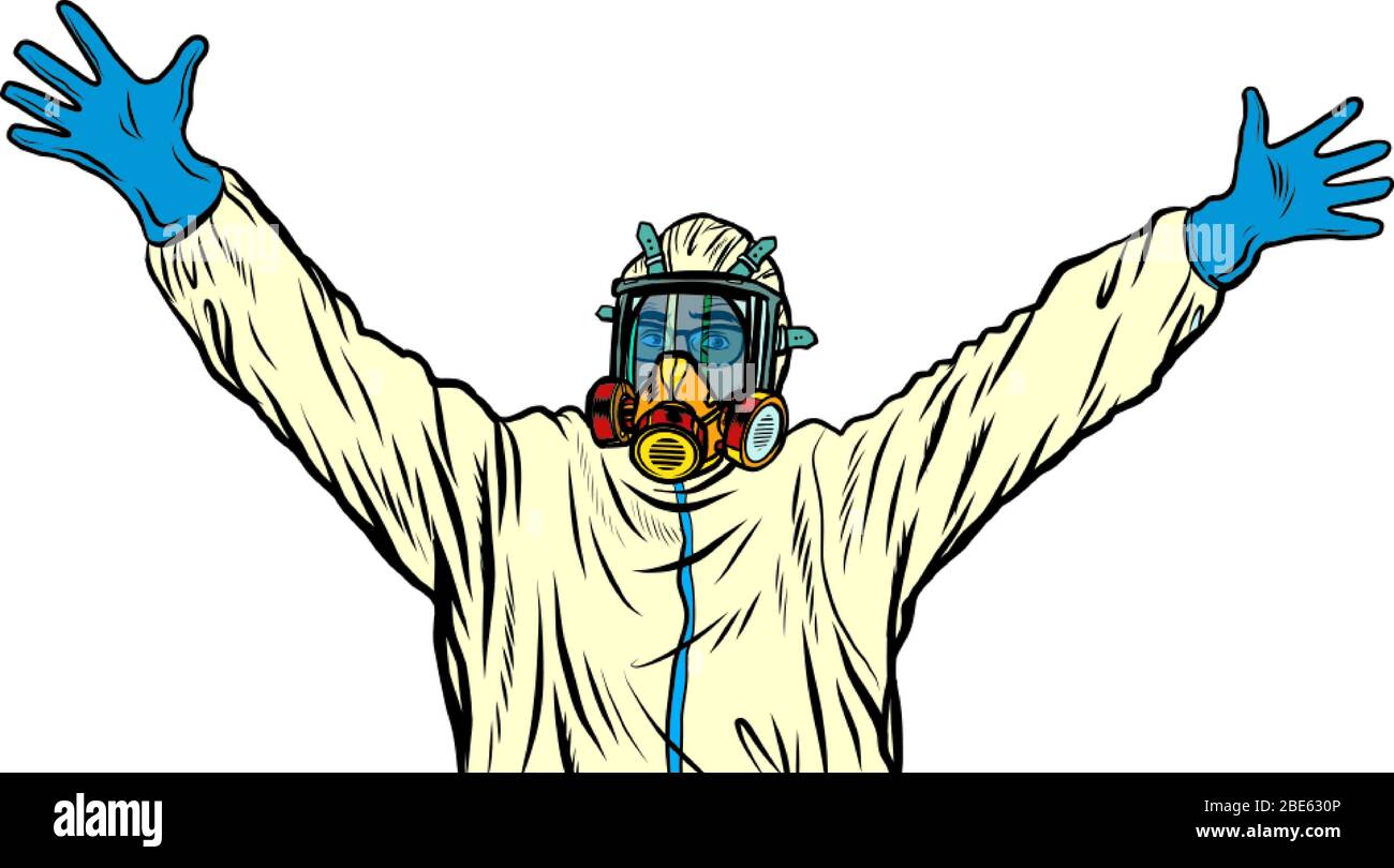 Medic quarantine stop protection suit Stock Vector