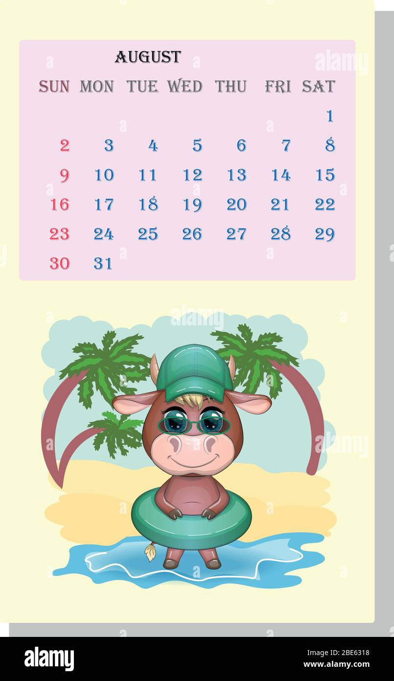 Calendar 2021 Cute Bull And Cow For Every Month Stock Vector Image Art Alamy cow calendar august 2021