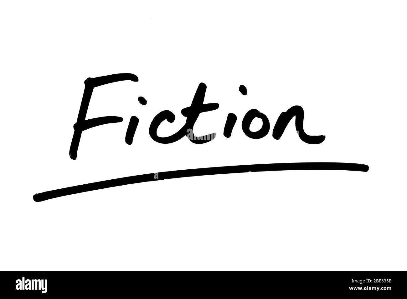 The word Fiction handwritten on a white background. Stock Photo