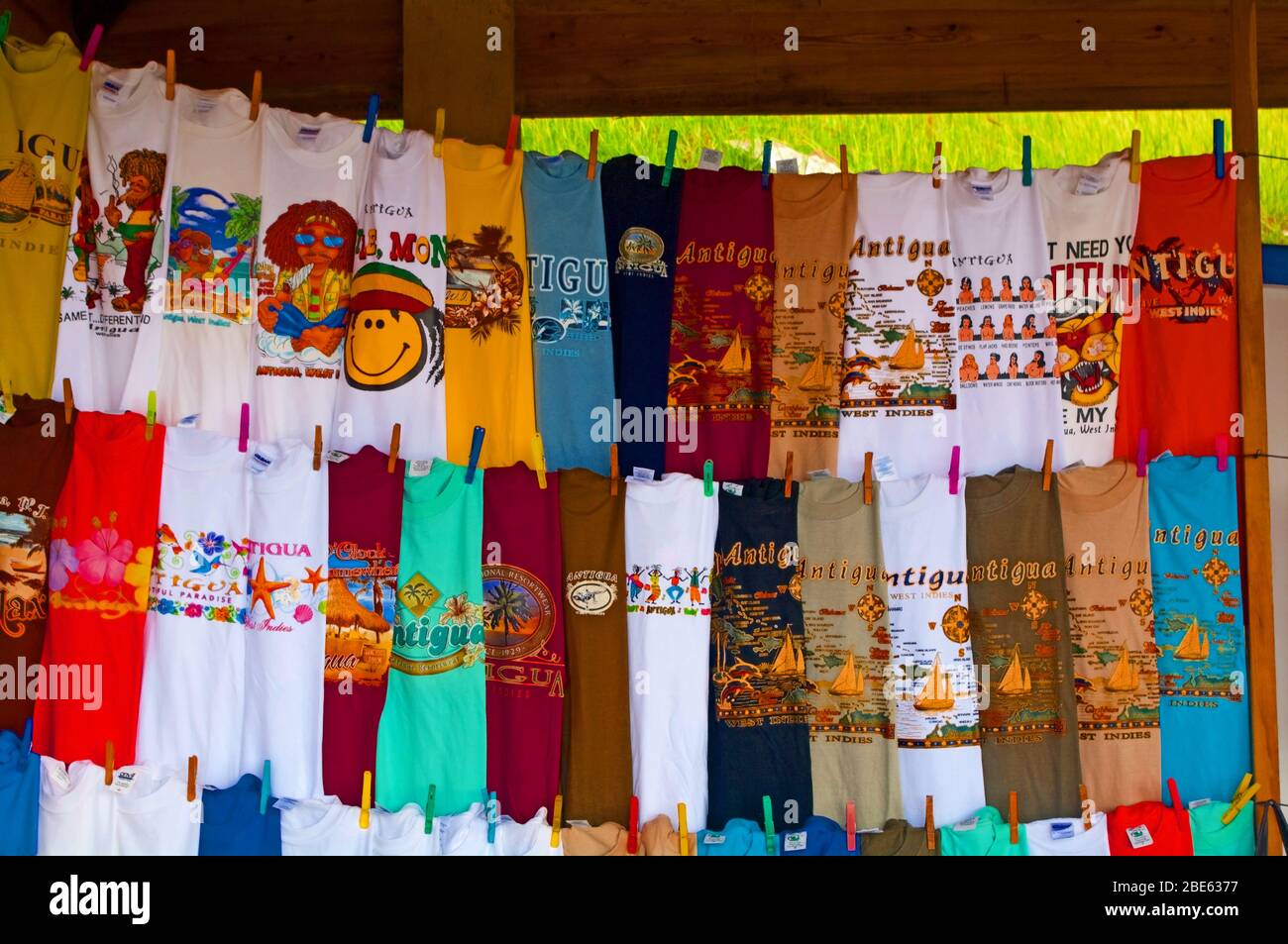 Antigua, St Johns Tea Shirt Stall, Caribbean, West Indies, Stock Photo