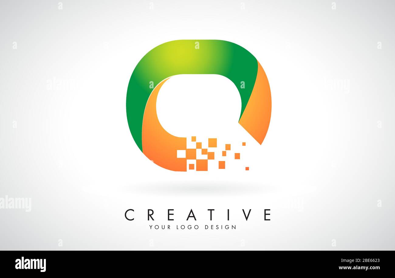 Letter O Logo Design in Bright Colors with Shattered Small blocks on ...