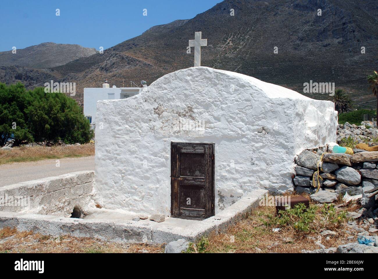 A small chapel at Agios Antonios on the Greek island of Tilos. Stock Photo