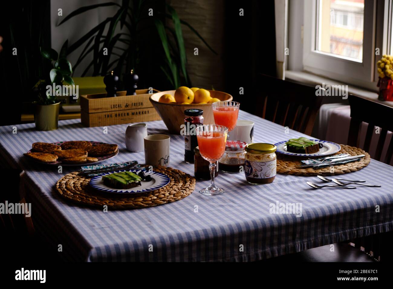 Delicious breakfast with cosy home envoirment, concept for tasty breakfast and home sweet home Stock Photo