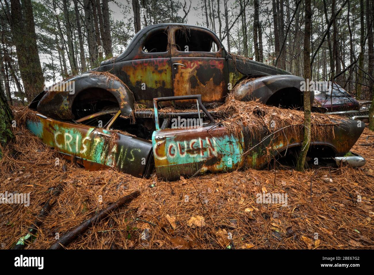 Vintage Cars In A Car Graveyard Stock Photo Alamy
