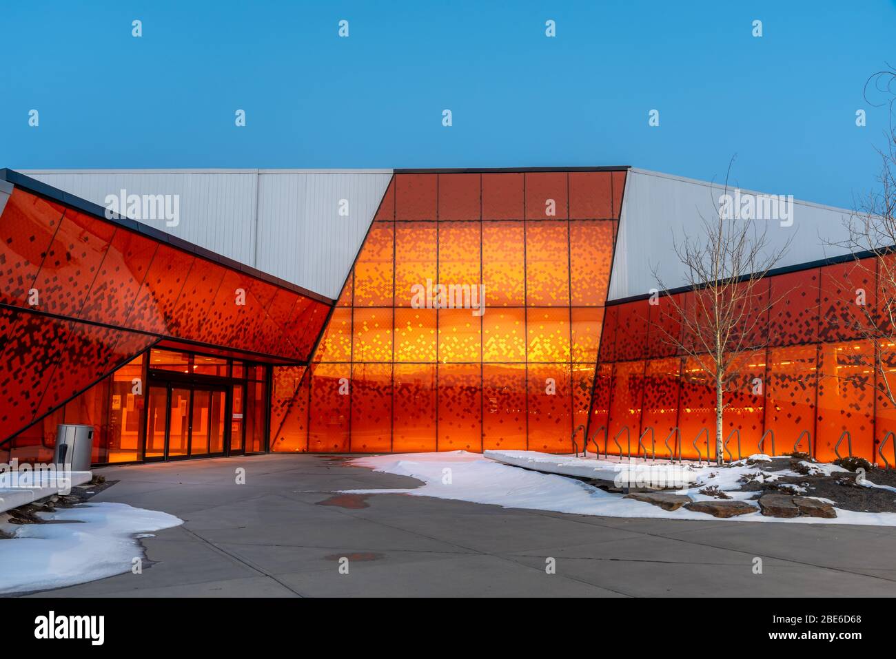 The Great Plains Recreation Centre in Calgary, Alberta on April 12, 2020. The Great Plains is a new hockey arena in south-east Calgary. Stock Photo