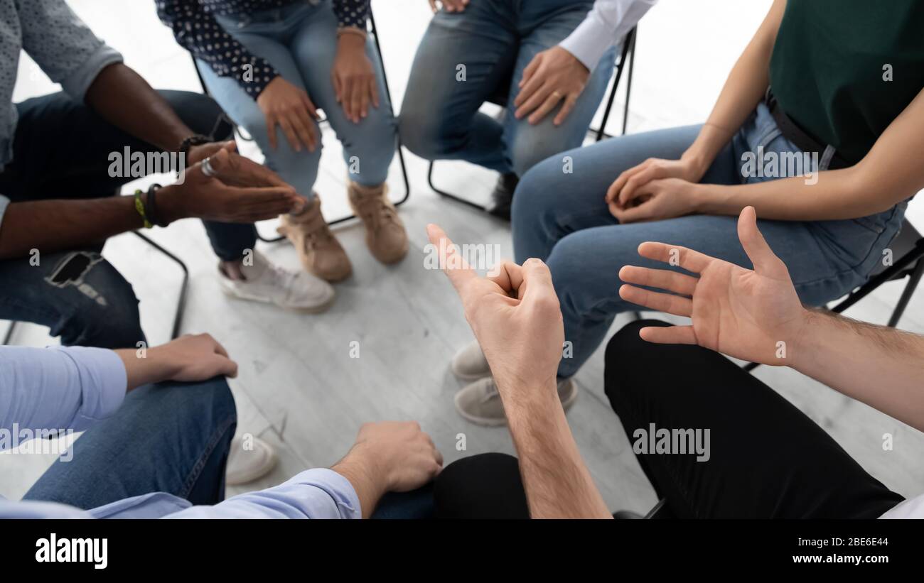 Top view of diverse people participate in group session Stock Photo - Alamy