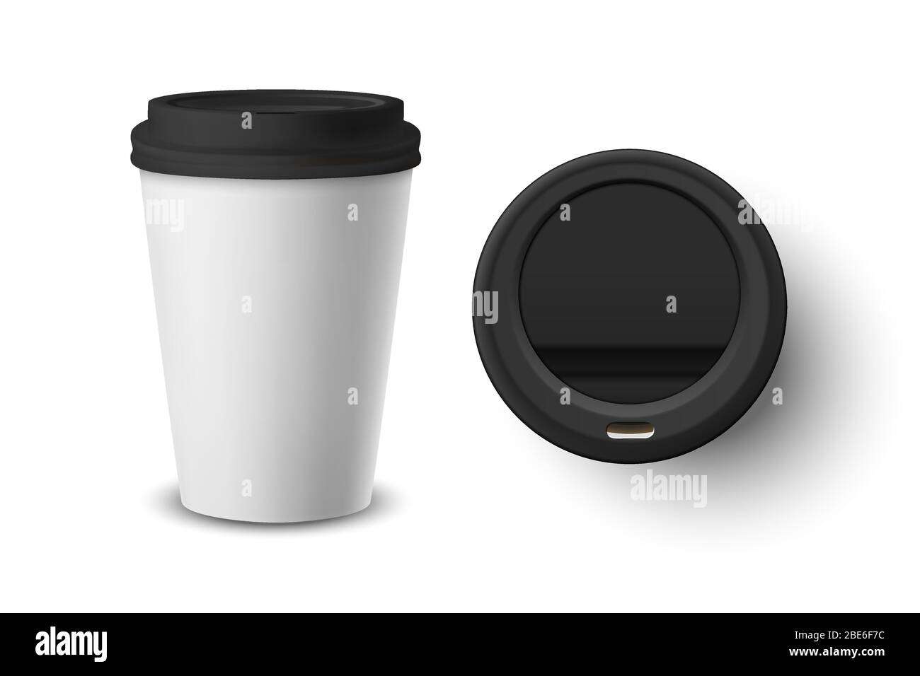 Vector 3d Realistic White Disposable Closed Paper Plastic Coffee Cup For Drinks With Black Lid