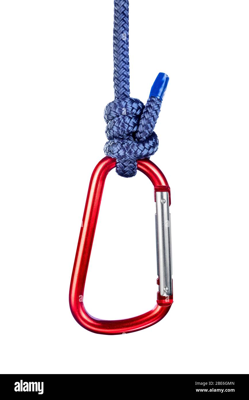 A double davy knot has many uses but is good for attaching to clips due to its non-slip tensile strength characteristics. Stock Photo