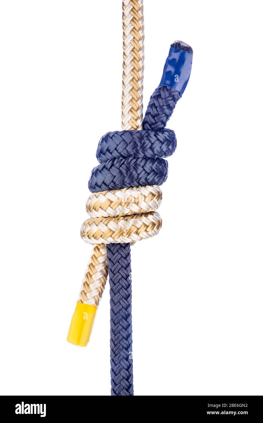 The double fisherman’s knot is generally used for thin, stiff or slippery lines. Aside from its nautical applications, it’s often used in climbing, ar Stock Photo