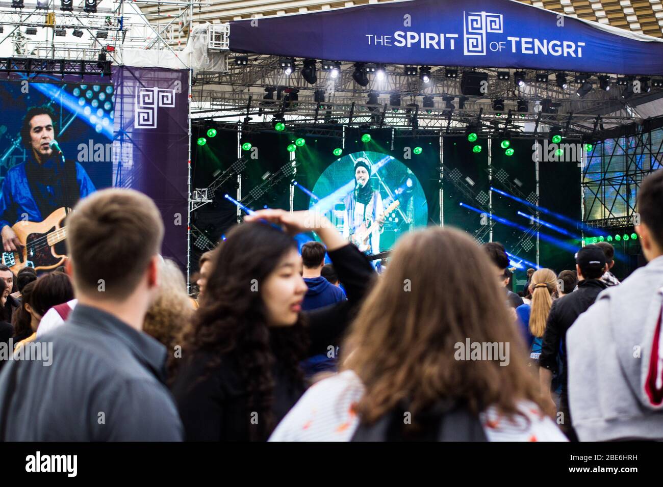 Almaty, Kazakhstan - 26 may 2019. The Spirit of Tengri international festival. People who came to the festival. Live outdoor concert. Stock Photo