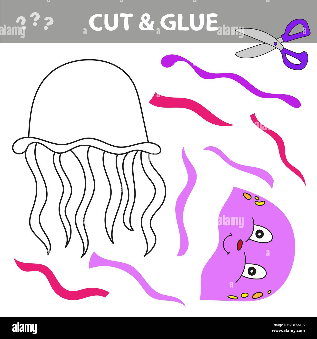 Cut and glue jellyfish. Color paper application game. Educational
