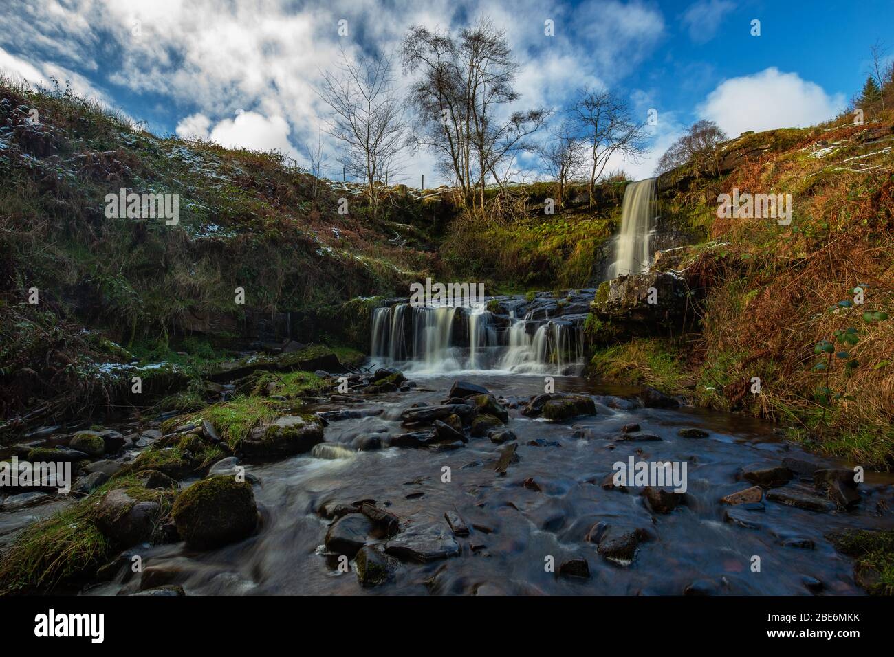 Waterfall at Blaen Y Glyn' on Nant Bwrefwr, Nr Talybont, Wales Stock Photo