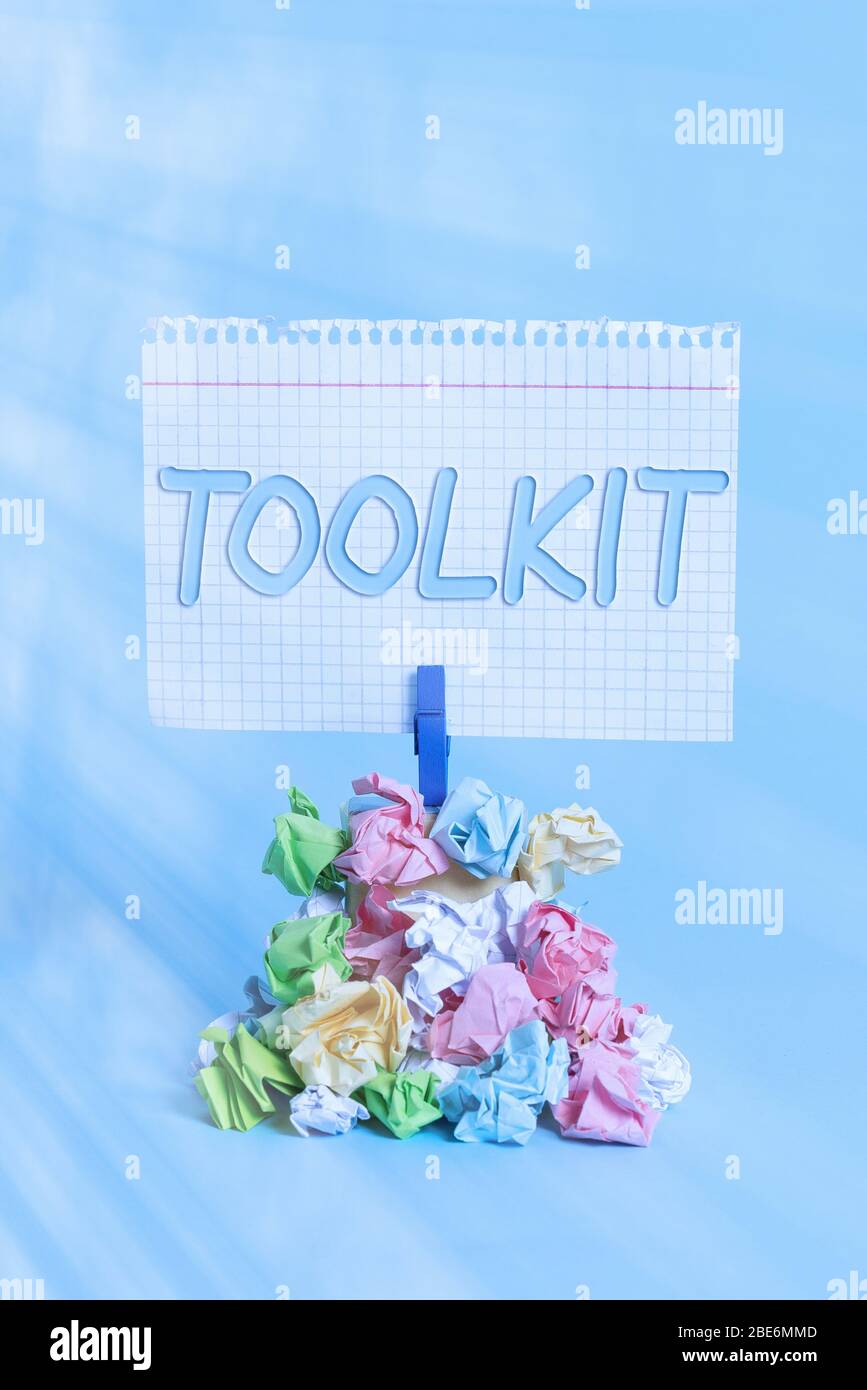 Writing note showing Toolkit. Business concept for set of tools kept in ...