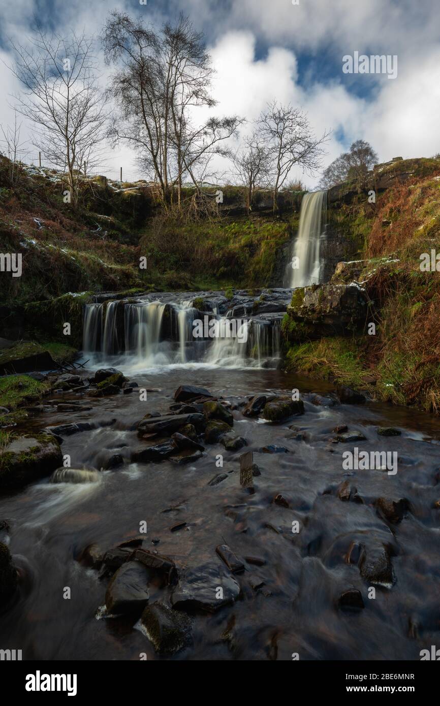 Waterfall at Blaen Y Glyn' on Nant Bwrefwr, Nr Talybont, Wales Stock Photo