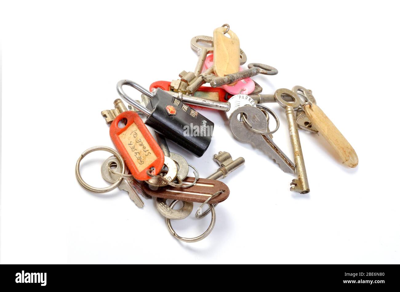 collection of old household keys Stock Photo