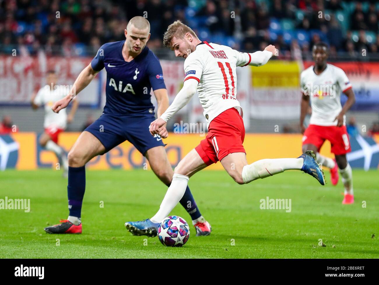 Leipzig, Germany. 10th Mar, 2020. Football: Champions League, Round of 16,  RB Leipzig - Tottenham Hotspur in the Red Bull Arena. Leipzig's Timo Werner  (r) and Tottenham's Eric Dier in action. Credit: