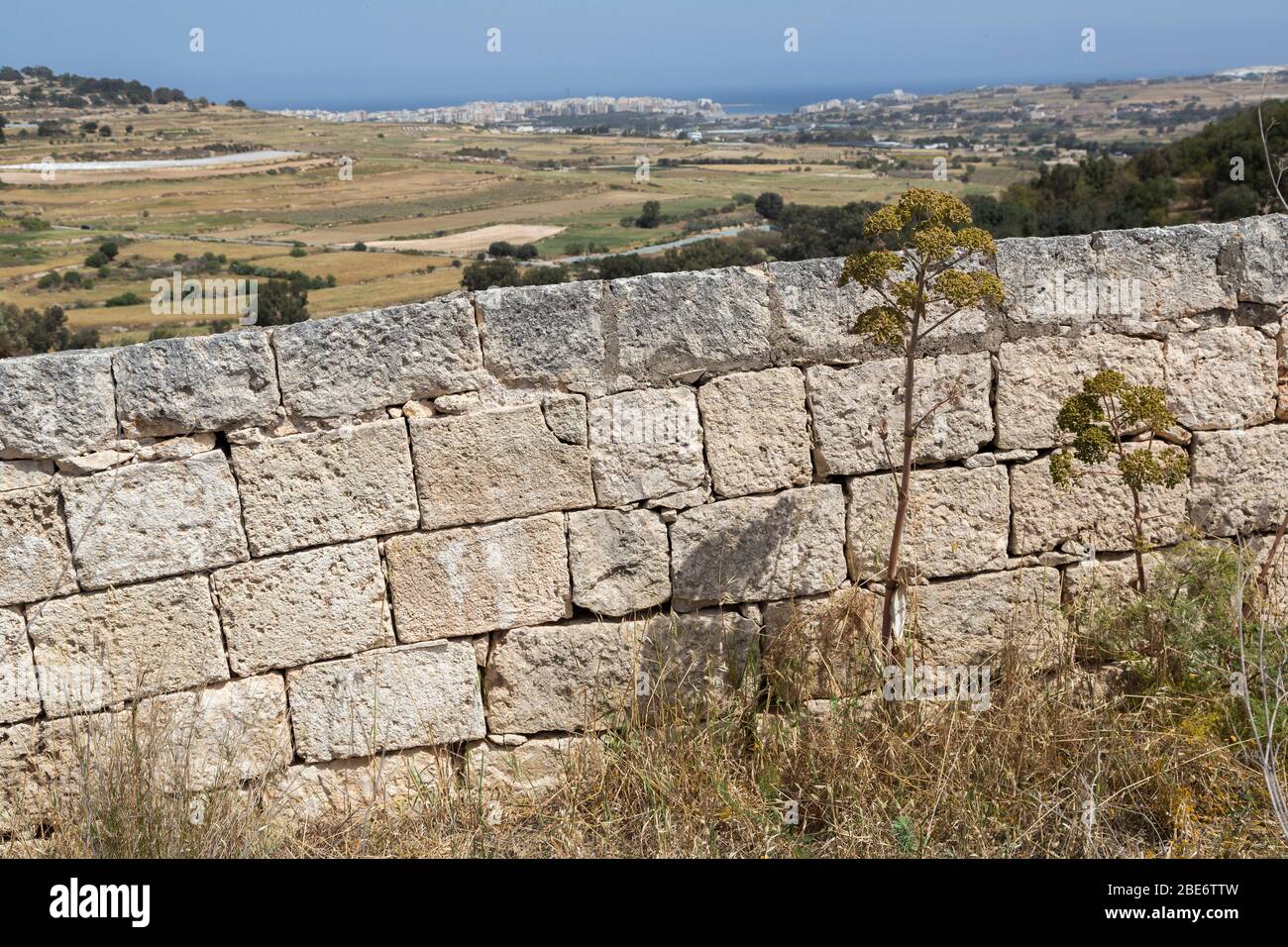Blockwork on the Victoria Lines or the North West Front military defences, Malta Stock Photo