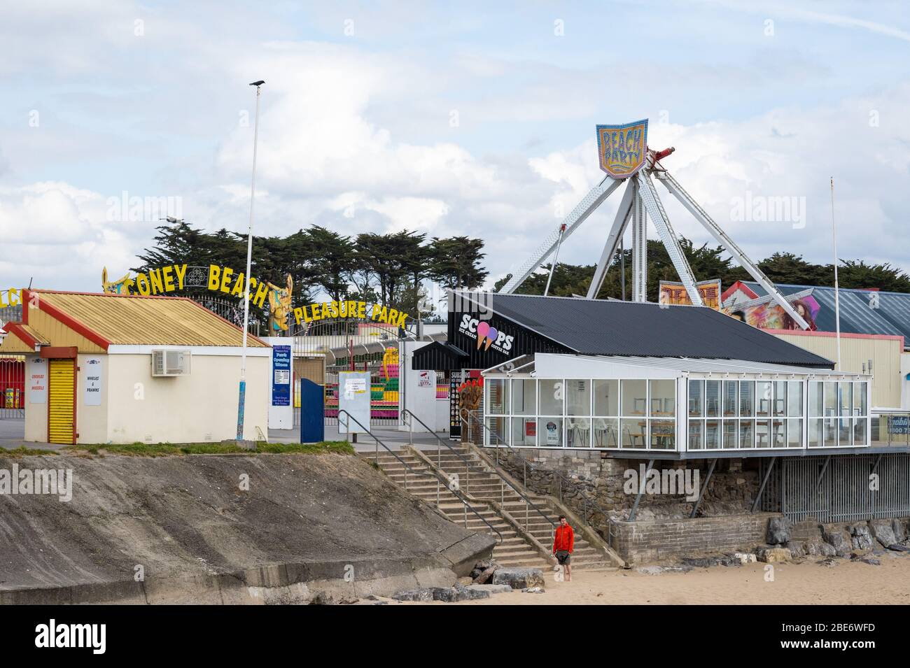 A general view of the Coney Beach Pleasure Park in Porthcawl, Wales, UK, during the coronavirus lockdown. Stock Photo