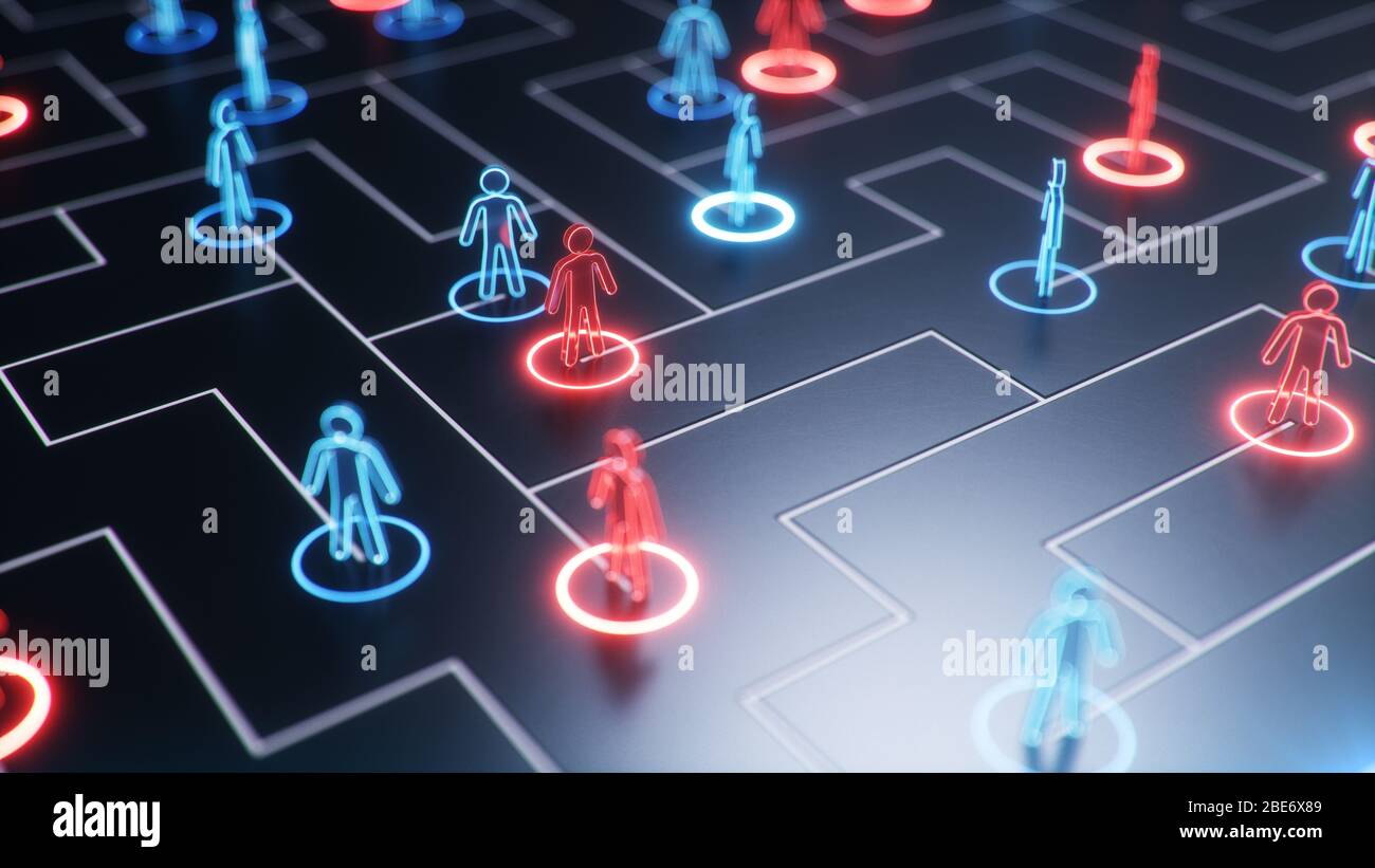 Network structure between people, data exchange. The concept of collective intelligence. The human network. Exchange of information communication, 3d Stock Photo