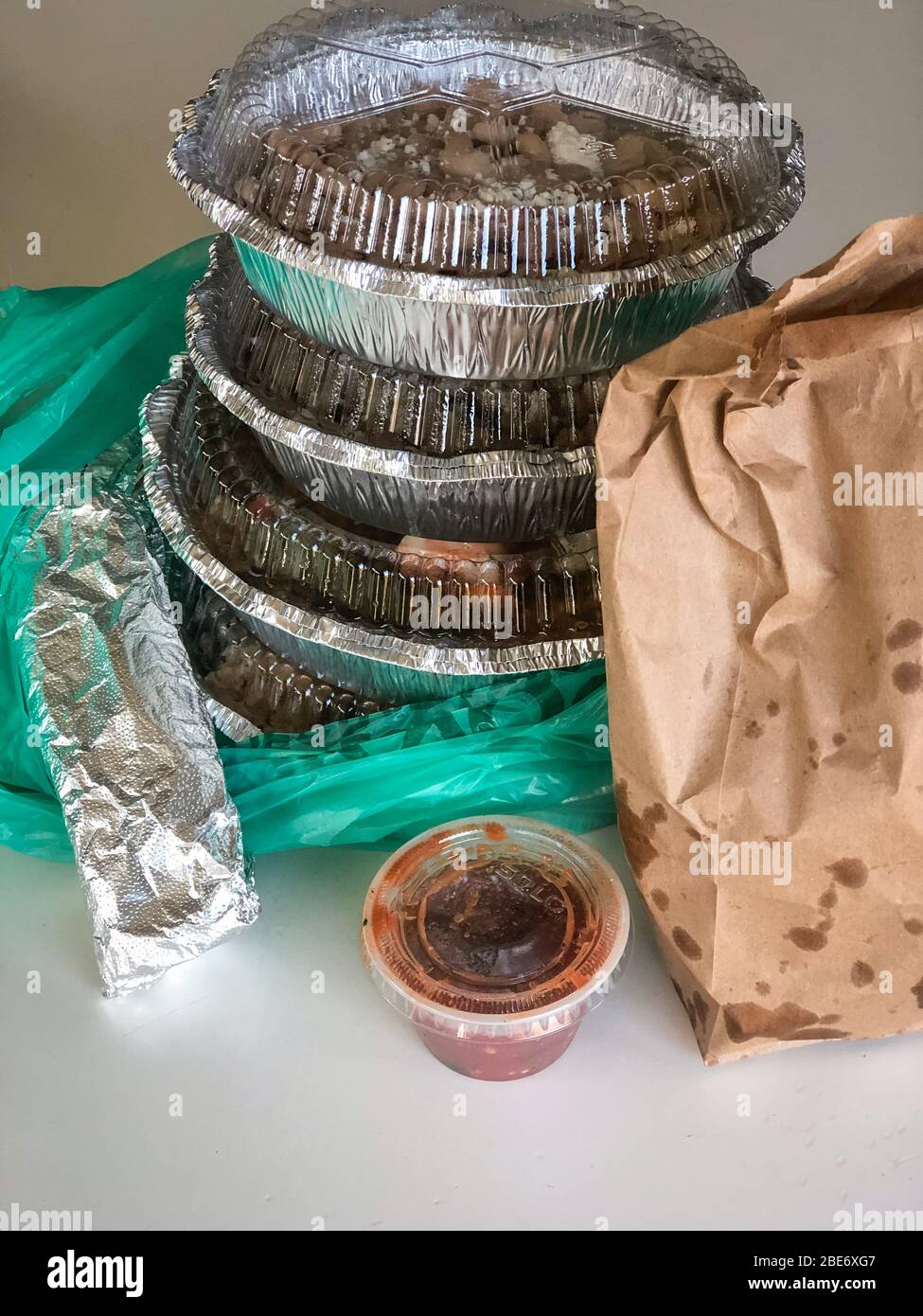 Take out dinner during shelter at home/stay at home quarantine Stock Photo