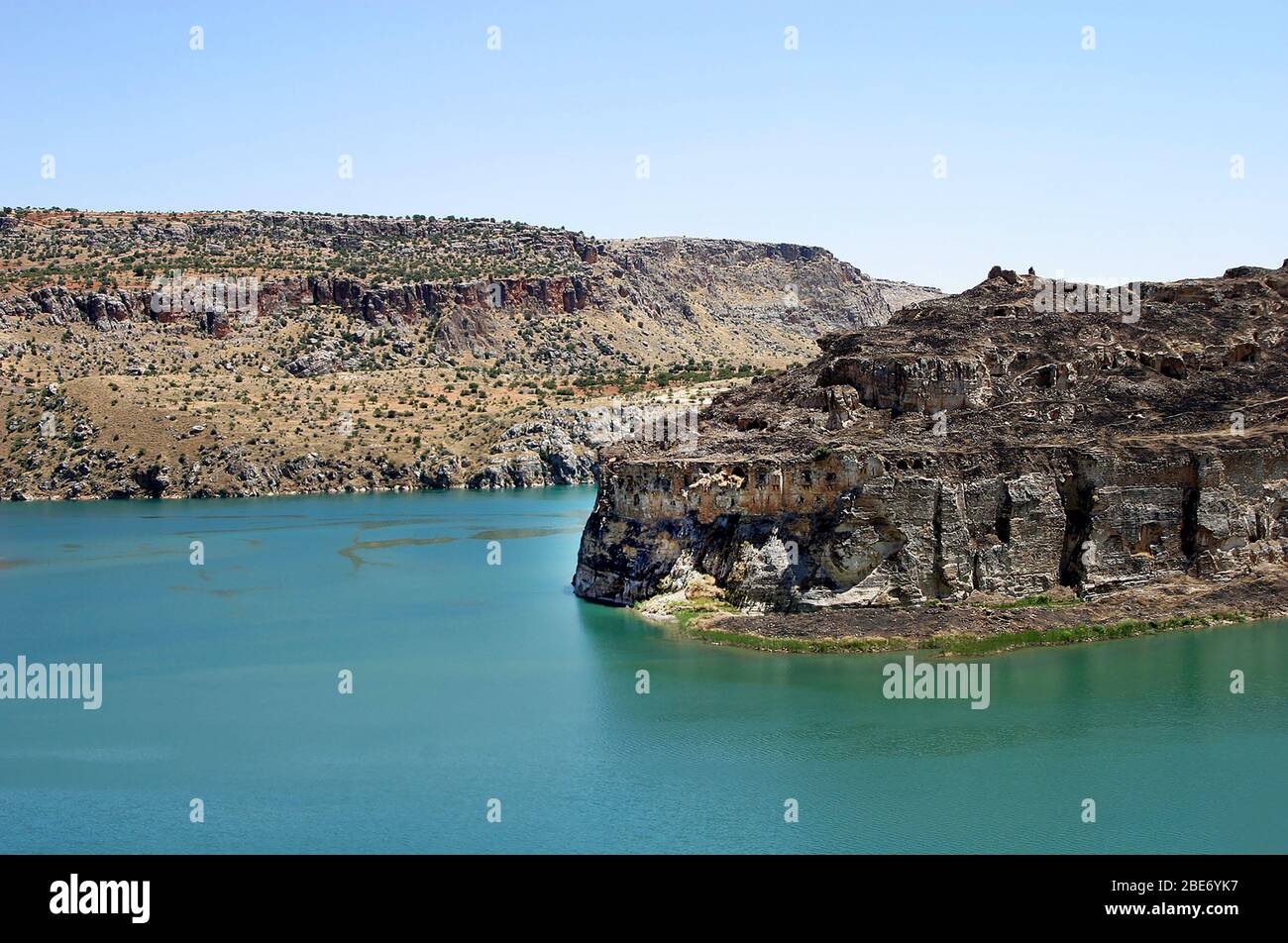 Abandoned Castle (Rum Kale) at Firat River (Euphrates River) in Halfeti, Gaziantep, Turkey. Stock Photo