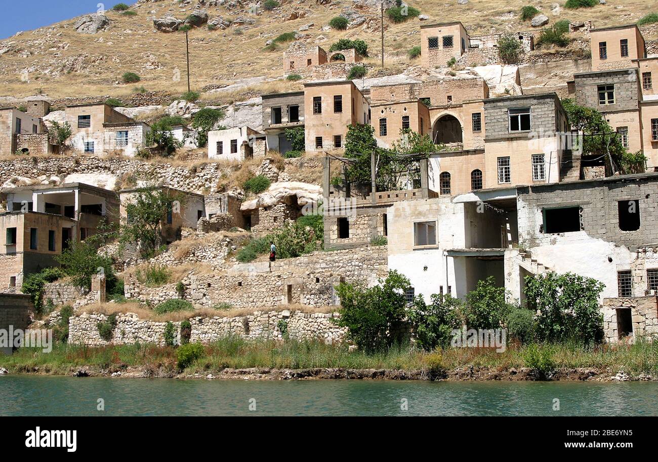 Sunken village Savasan in Euphrates River (Firat), Halfeti, Gaziantep, Turkey. Stock Photo