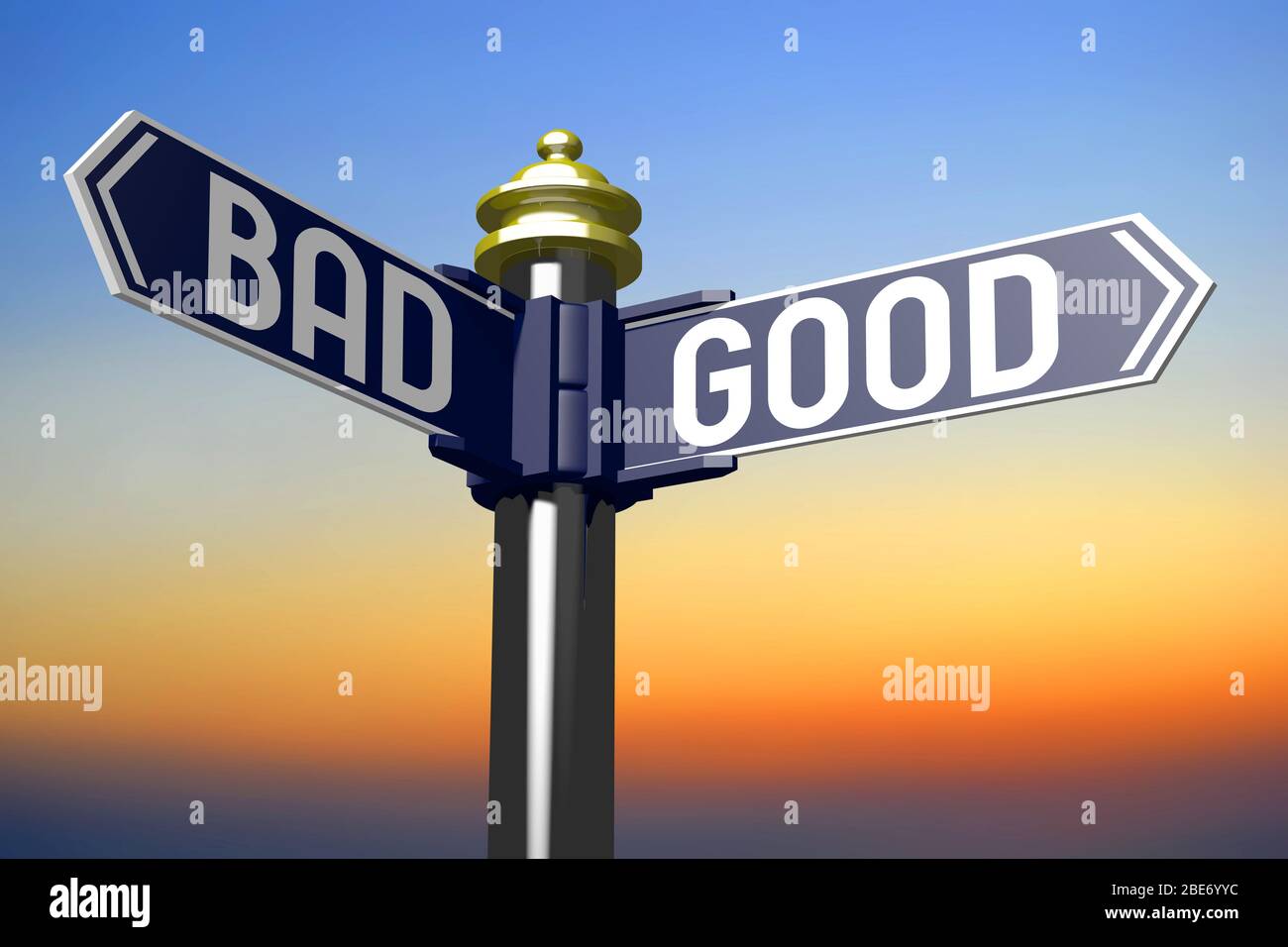 3D illustration/ 3D rendering - crossroads concept - good or bad Stock ...