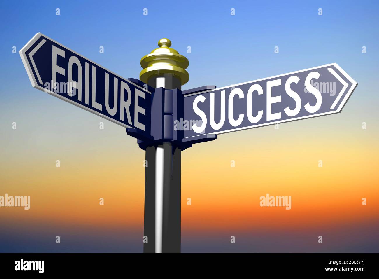 3D illustration/ 3D rendering - crossroads concept - success or failure ...