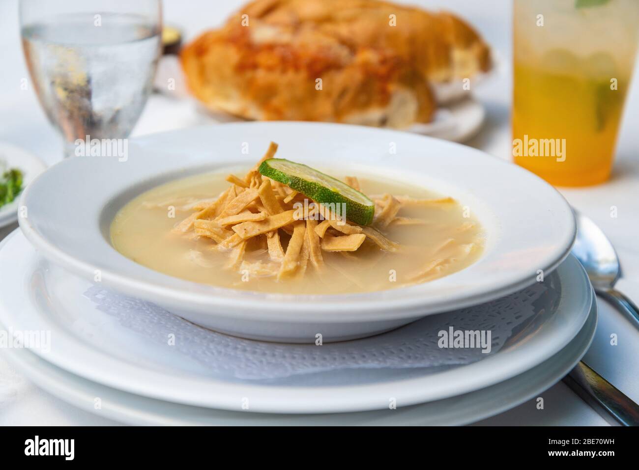 "Sopa de Lima", Lime soup, chicken broth, Mexican food of Yucatan Stock