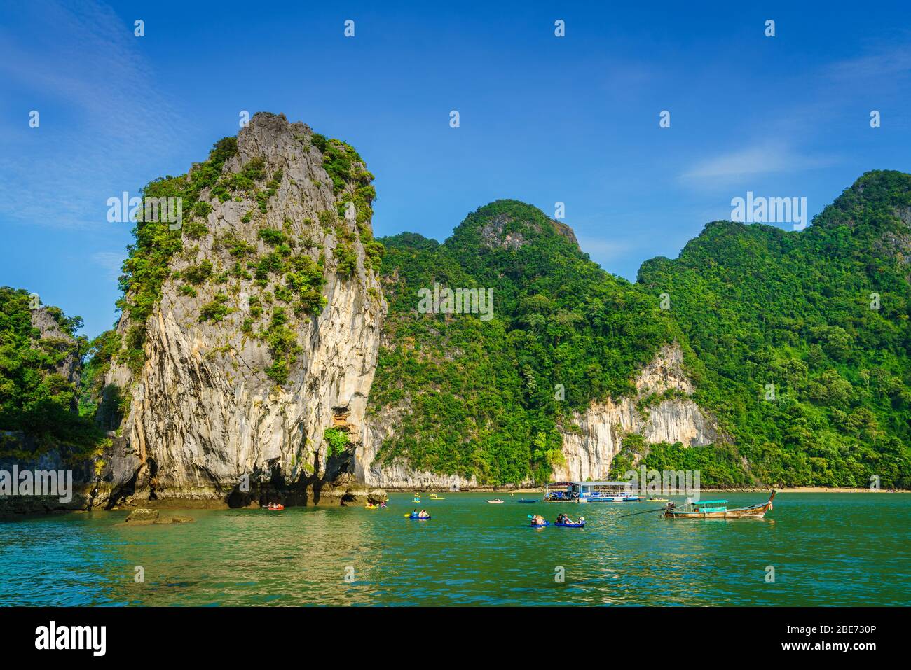Koh Hong island, Thailand, November 5, 2017: tour boats and kayaks by Koh Hong island - a popular tourist destination in Krabi, Thailand Stock Photo