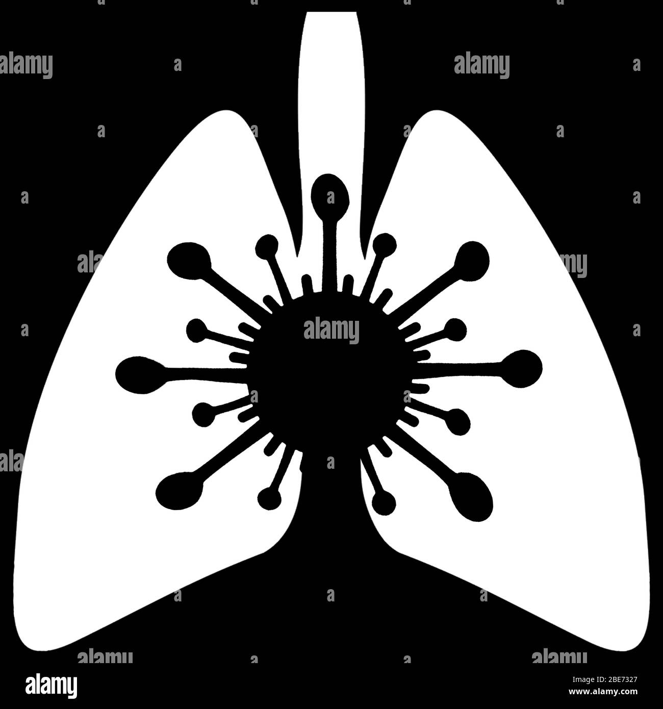 lungs icon covid 19 sign lungs with virus icon COVID-19 SARS-CoV-2 coronavirus black and white image Stock Photo