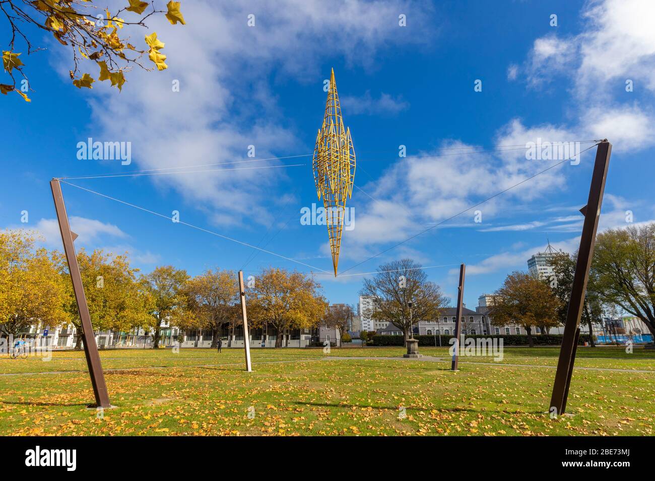 The 2014 Spires sculpture by Neil Dawson, inspired by the earthquake damaged Christ Church Cathedral. Latimer Square,Christchurch, New Zealand. Stock Photo