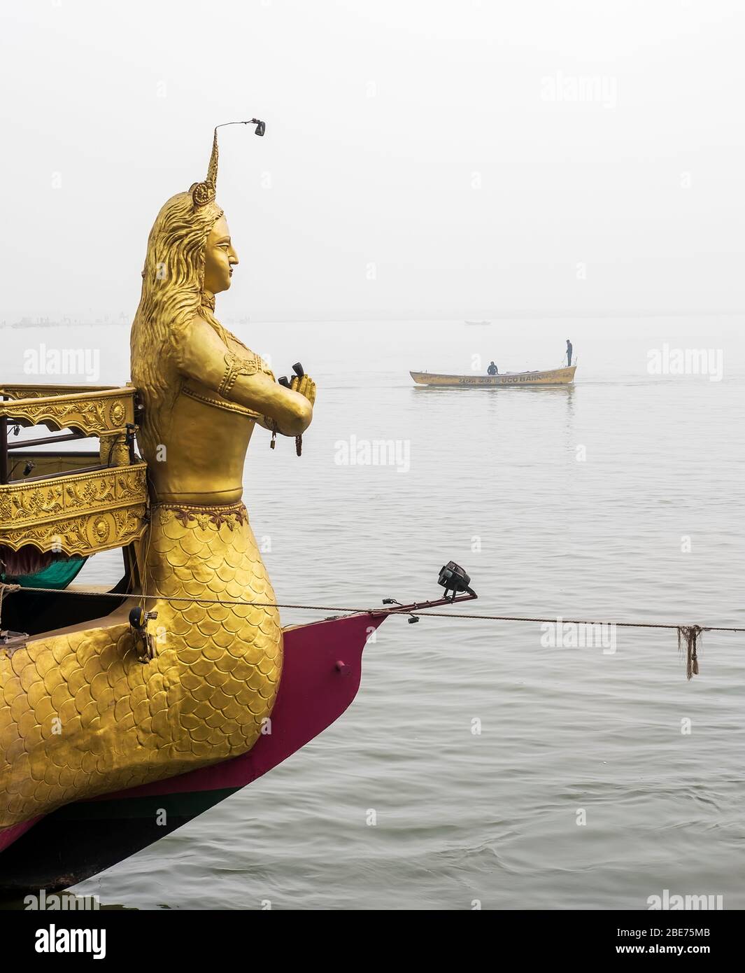 golden figurehead of a Varanasi tourist boat Stock Photo