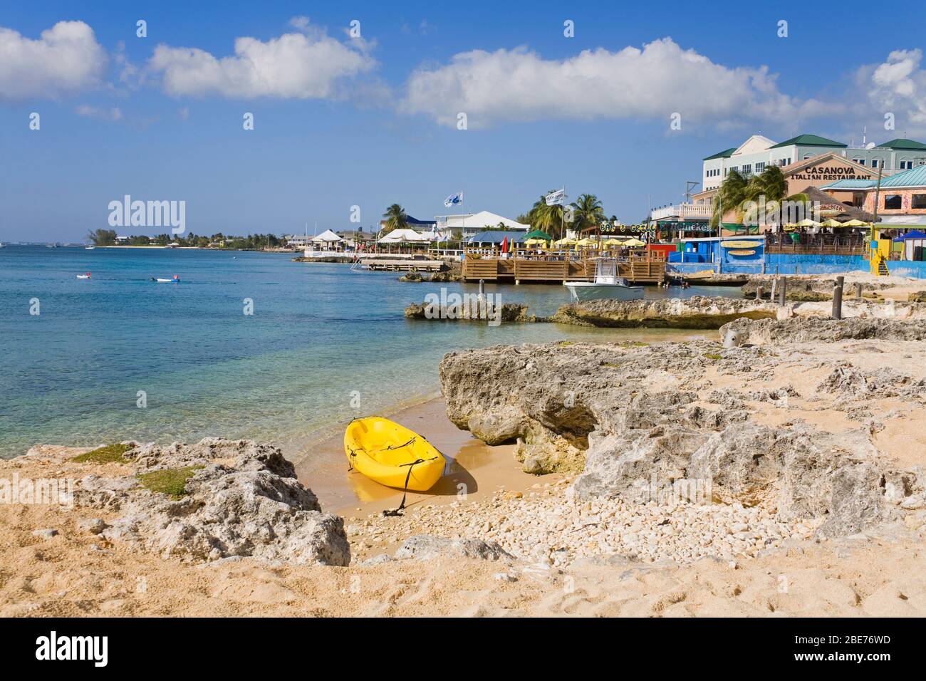 Kayak on beach in George Town, Grand Cayman, Cayman Islands, Greater Antilles, Caribbean Stock Photo