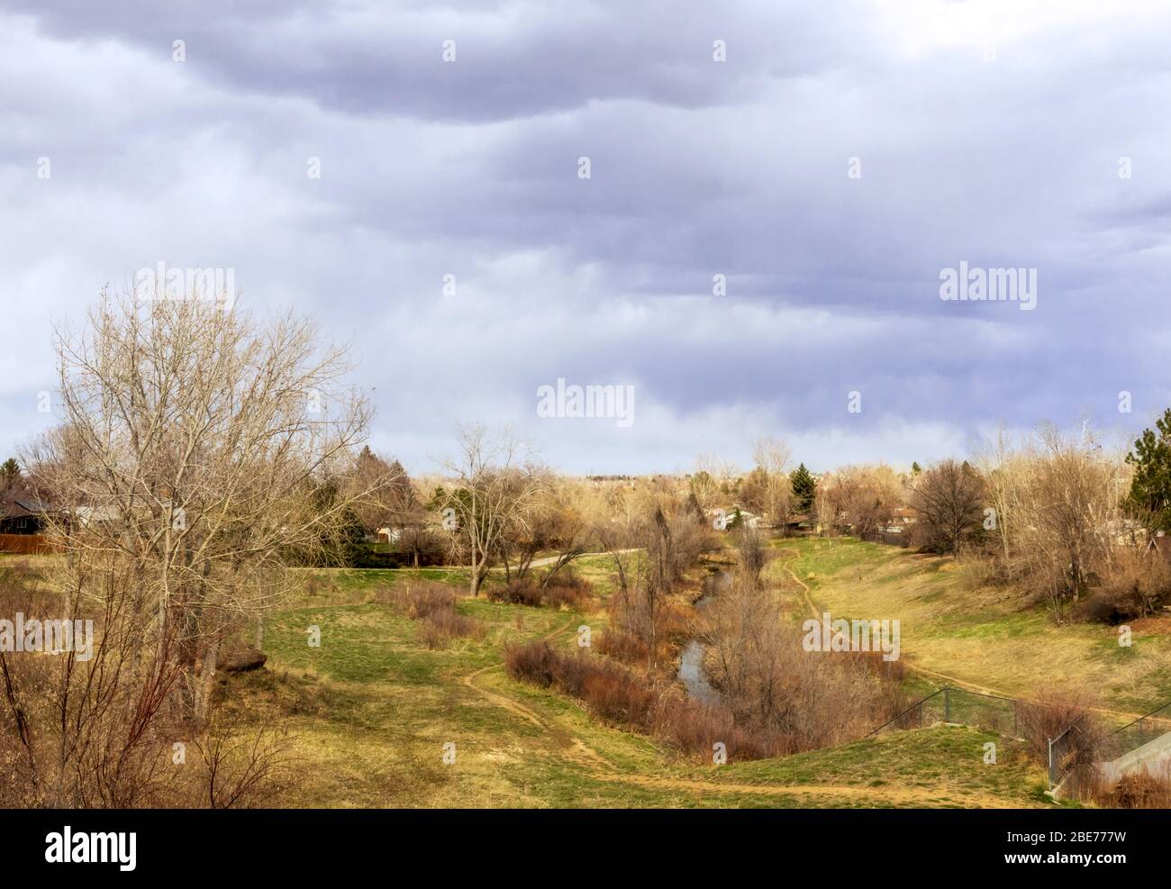 Typical suburban American park in early spring. Denver, Colorado. Stock Photo