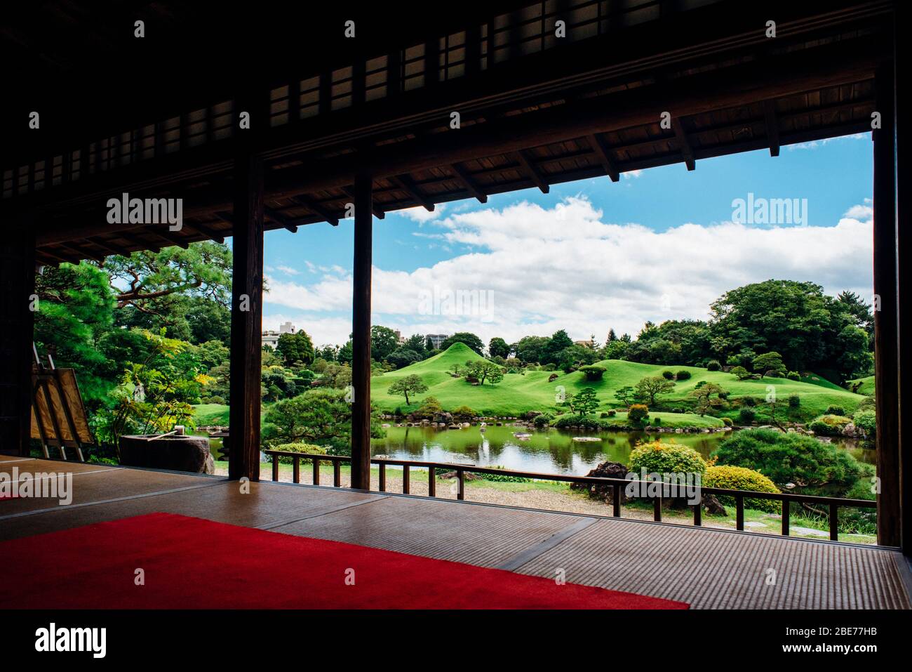 Suizenji Garden is a spacious, Japanese style landscape garden in Kumamoto. Stock Photo