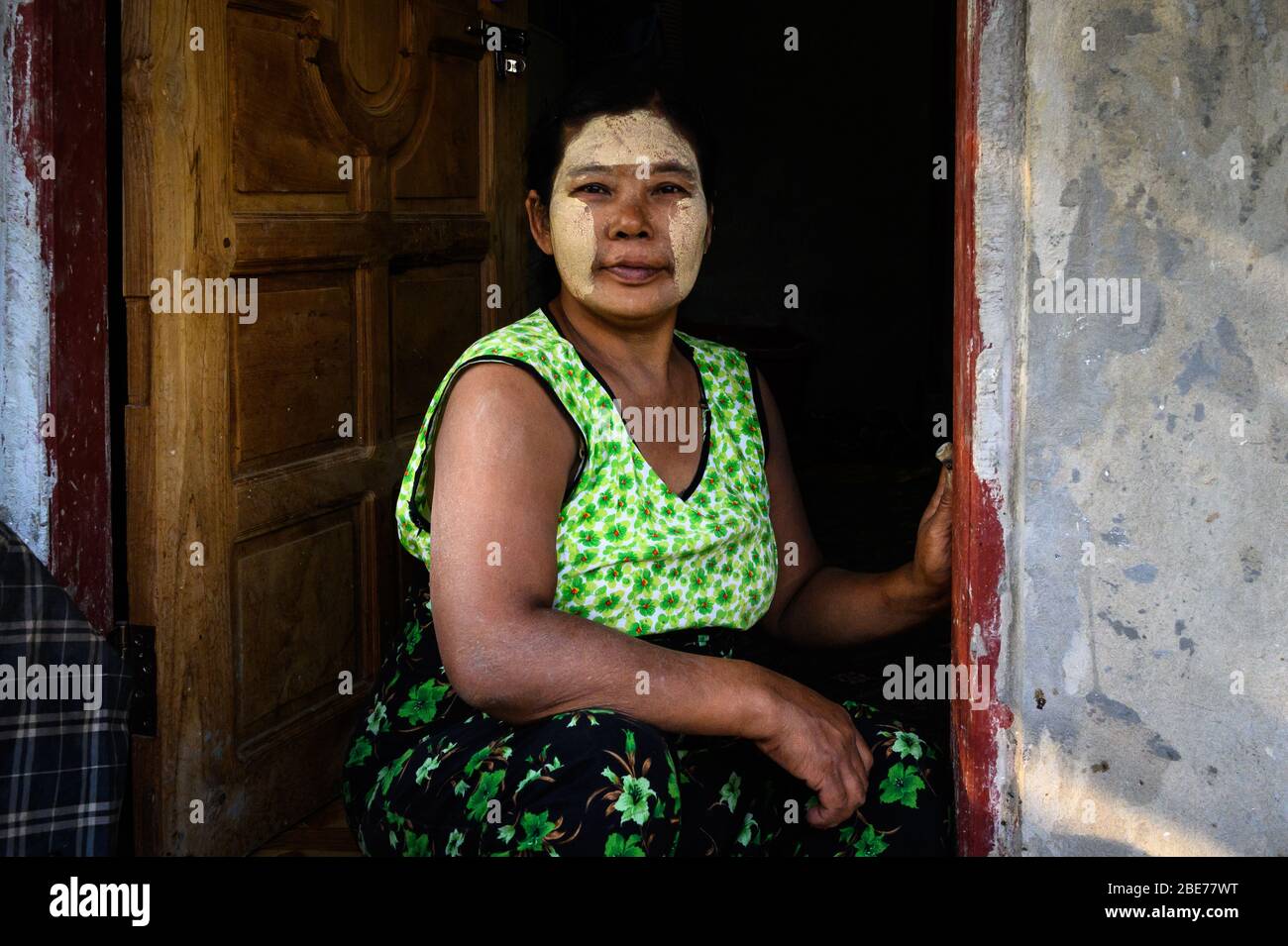 Portrait of a Burmese woman, Pathein, Myanmar Stock Photo