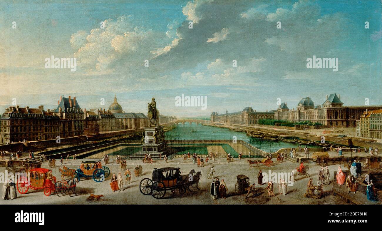 A View of Paris from the Pont Neuf - Nicolas-Jean-Baptiste Raguenet, 1763 Stock Photo