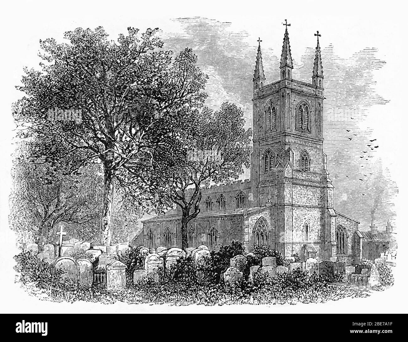 Engraving of Lutterworth church, in the parish of reformer John Wycliffe Stock Photo