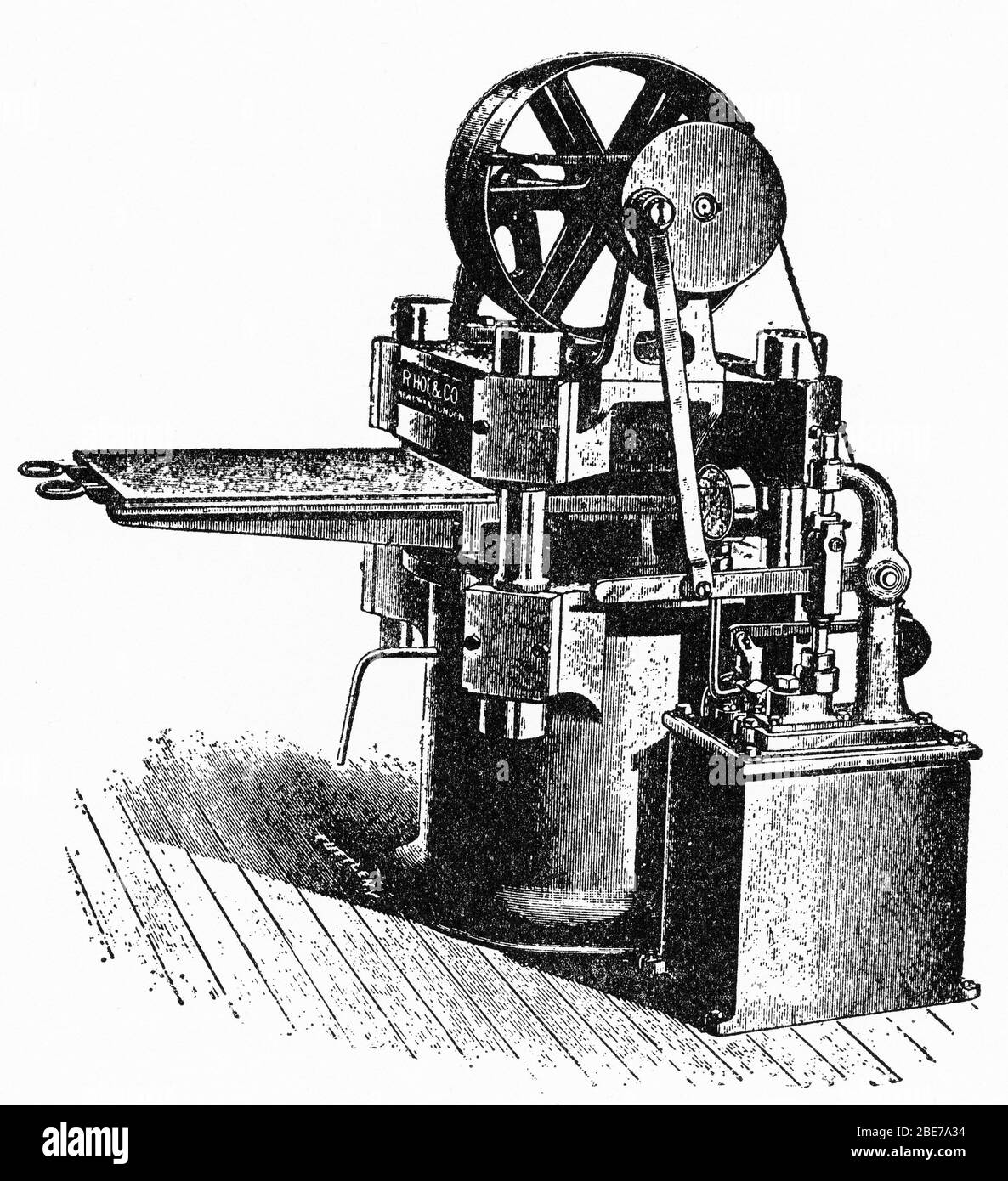 Engraving of a hydraulic molding press used in the printing trade Stock Photo