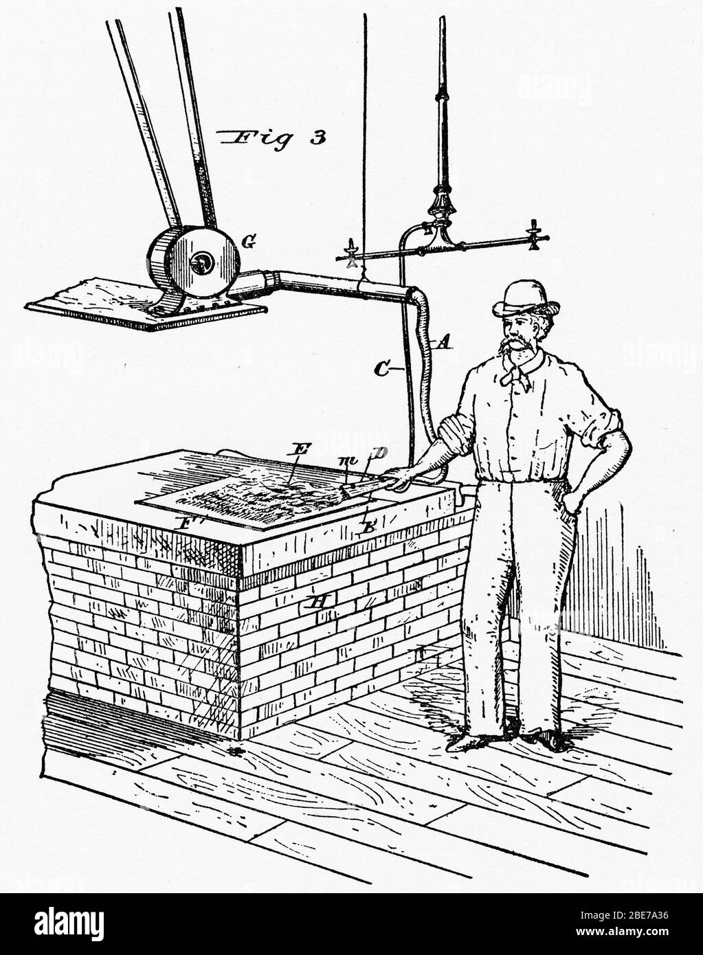 Engraving of a Johnson dryer of 1880, used in a stereotype foundry, reproducing the plates of printed type used for making books Stock Photo