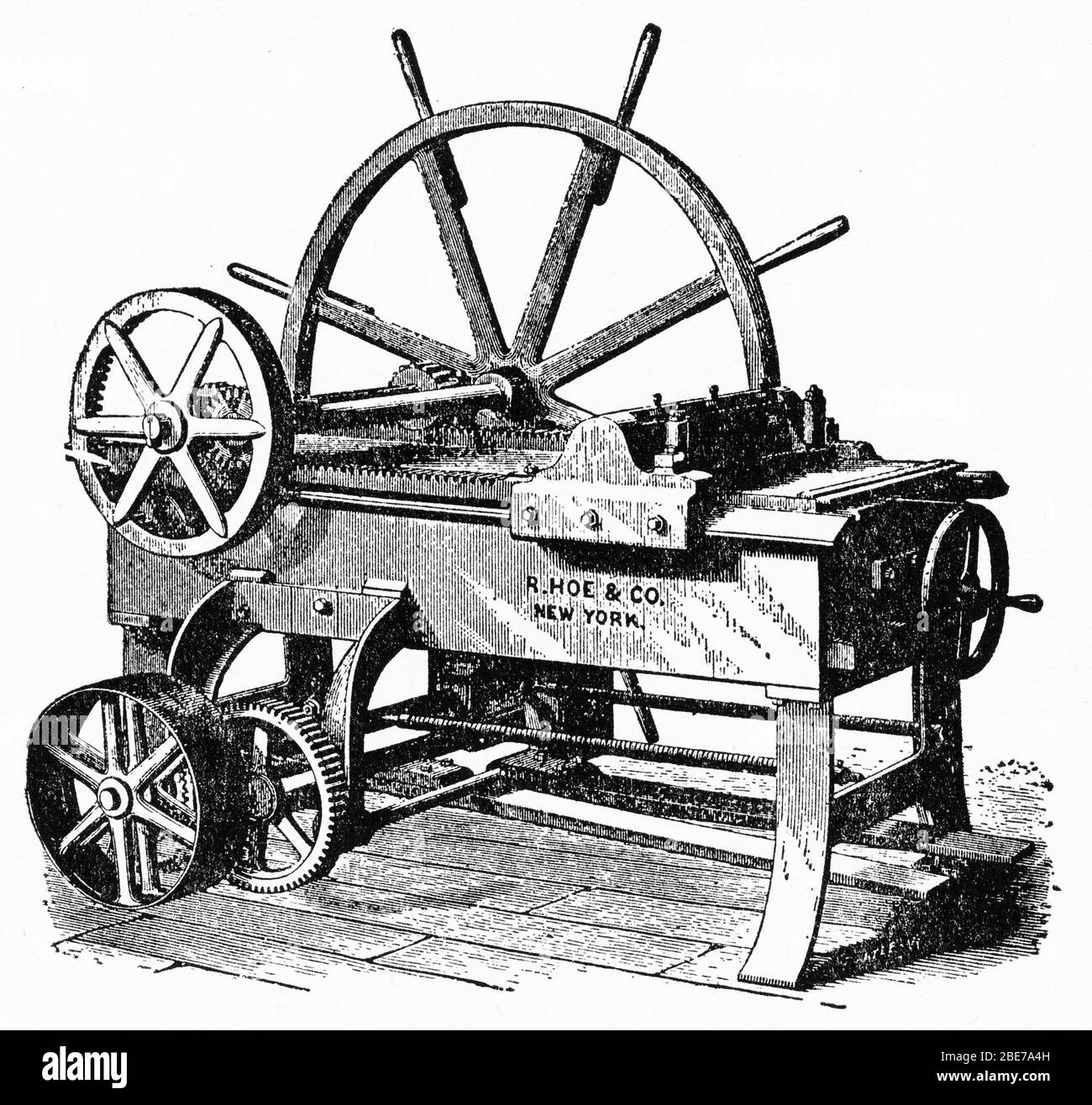 Engraving of power shaving machine used in the printing trade Stock Photo