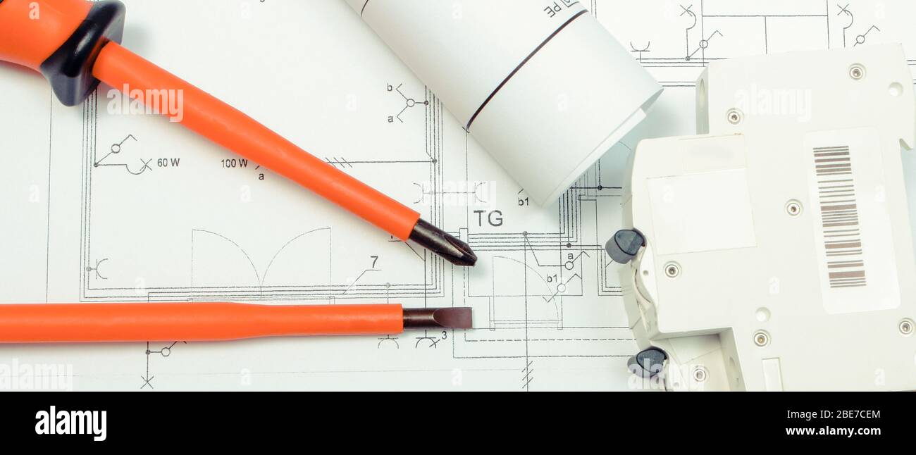 Electrical diagrams, electric fuse and work tools. Drawings for