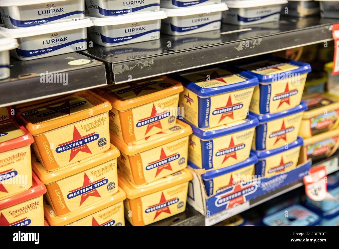 Western star butter made in australia and lurpak butter spread made in  Denmark on an australian supermarket shelf Stock Photo - Alamy