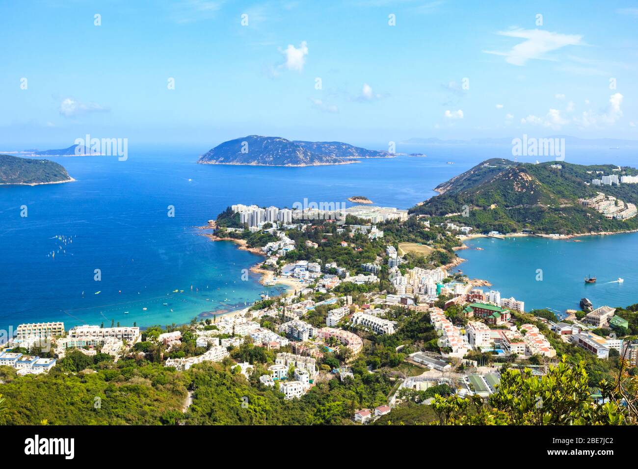 Crystal blue coastal view and village of southern Hong Kong Stock Photo