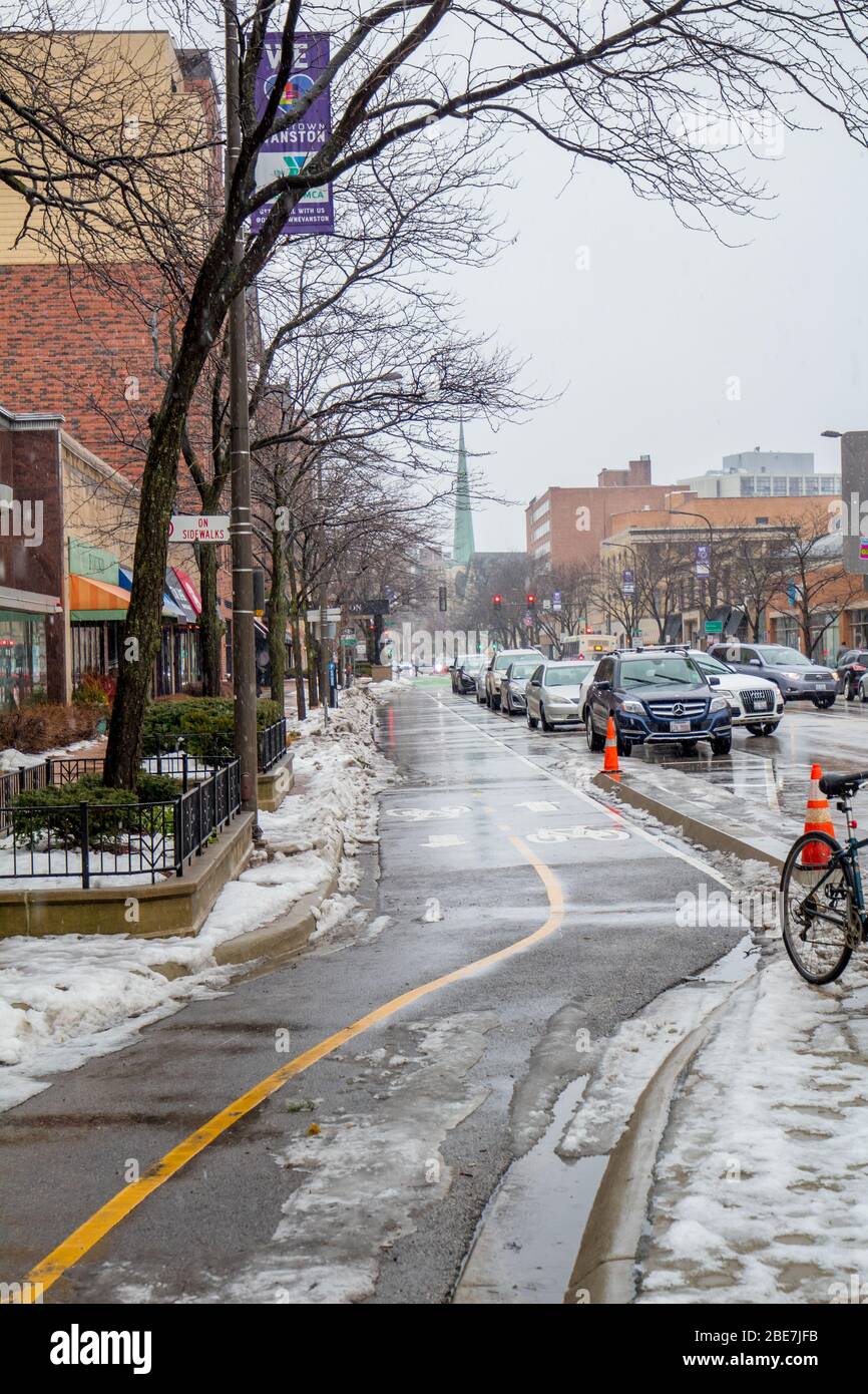 Snowy Day Downtown Evanston Illinois Stock Photo Alamy