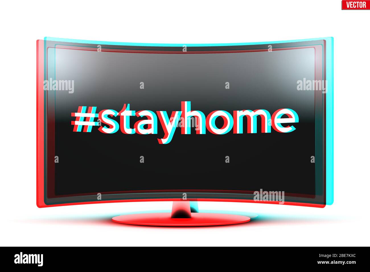 Widescreen tv monitor with stayhome sign Stock Vector